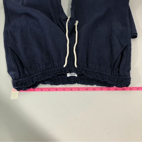 Roxy Pants Womens Large Linen Blend Navy Blue Pull On Elastic Drawstring Beach - Picture 10 of 13